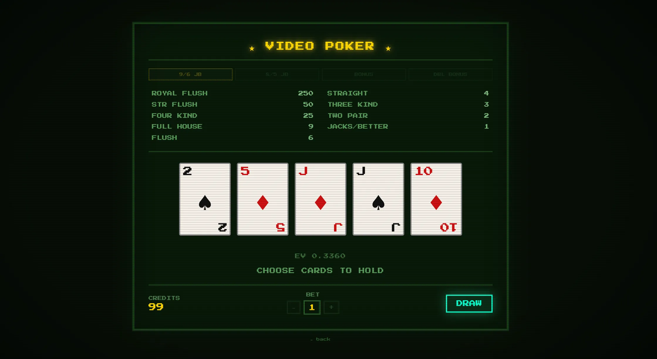 Video Poker with EV Display